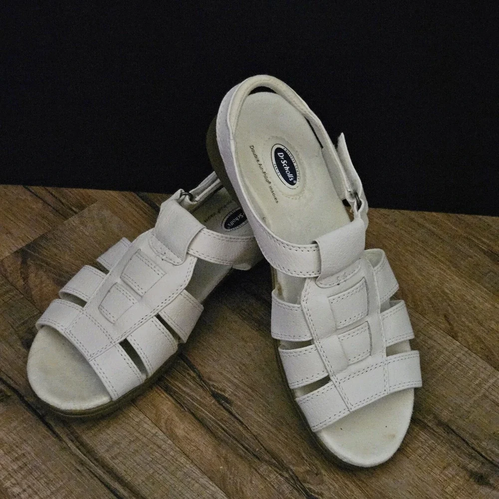 Dr‎ Scholls Sandals Womens 7.5 M Double Air Pillo Fisherman White Adjustable